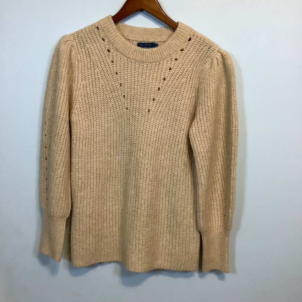 Biltmore Womens Small Oatmeal Ribbed Sweater Pullover Crewneck Retro Cozy Knit